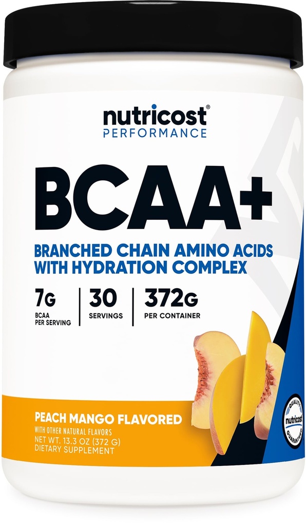 Nutricost BCAA + Hydration Powder (Peach Mango) 30 Servings - Branched Chain Amino Acids with Hydration Complex - Gluten-Free, Non-GMO