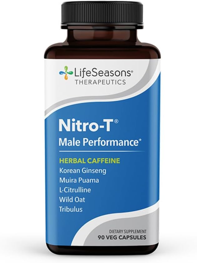 LifeSeasons Nitro-T - Men's Performance Support Supplement - Enhance Stamina & Energy - Promote Healthy Blood Circulation - L-Citrulline L-Theanine Tribulus Ginger Kava & Caffeine - 90 Capsules