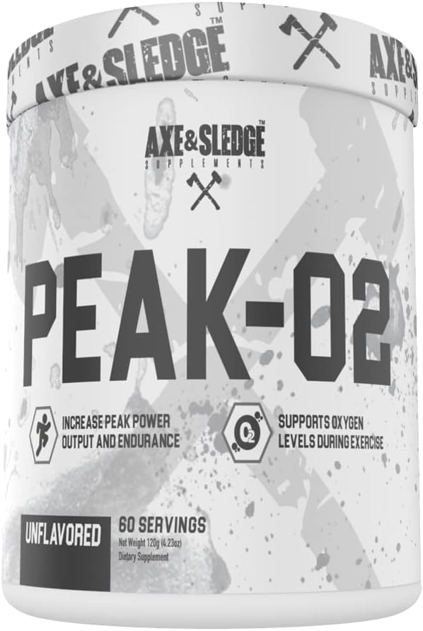 Axe & Sledge Supplements Peak-O2 Basics Powder, Supports Exercise Performance, Endurance, and Power Output, Unflavored, Contains No Artificial Substances, Fillers, or Excipients, 60 Servings