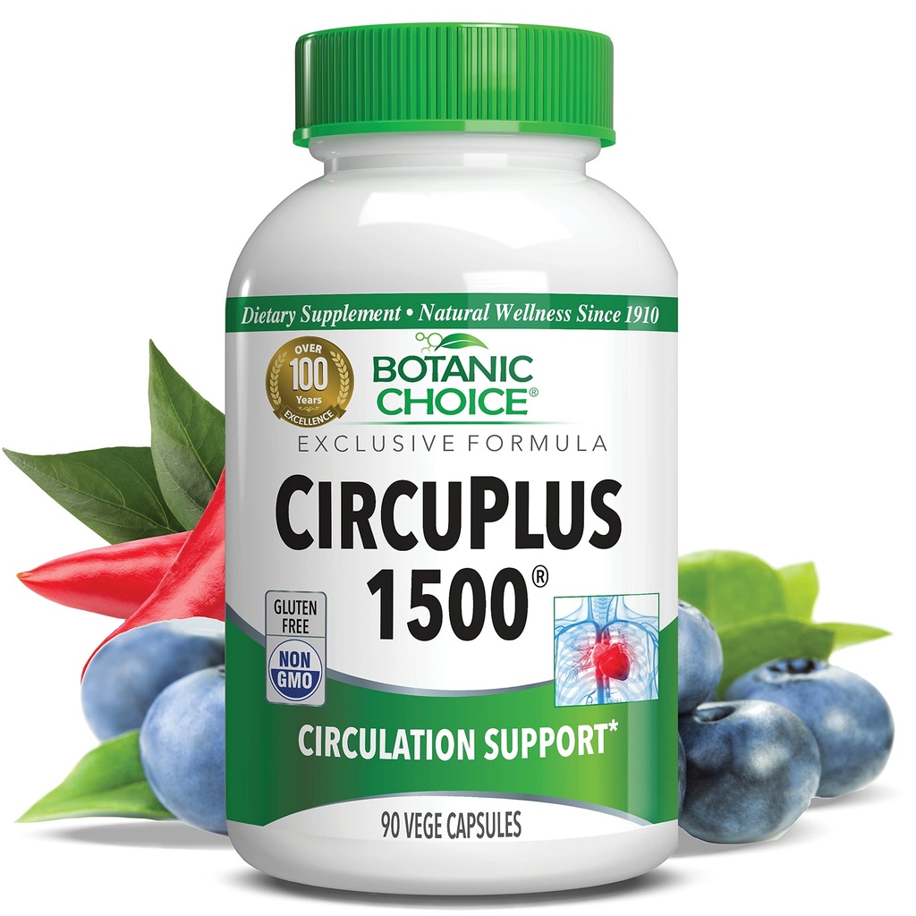 Botanic Choice CircuPlus 1500 - Heart Health & Circulation and Vein Support Supplement - Vitamin B1, Cayenne Pepper, Hawthorn, Ginkgo Biloba for Adults Men & Women (90 Capsules)