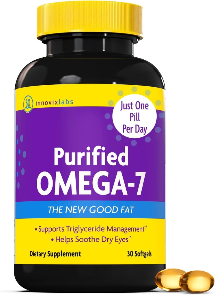 InnovixLabs Purified Omega 7 Supplement - 210 mg Omega-7 Palmitoleic Acid, Fish Oil for Metabolism & Triglyceride Support, Essential Fatty Acids, IFOS Approved, 30 Softgels