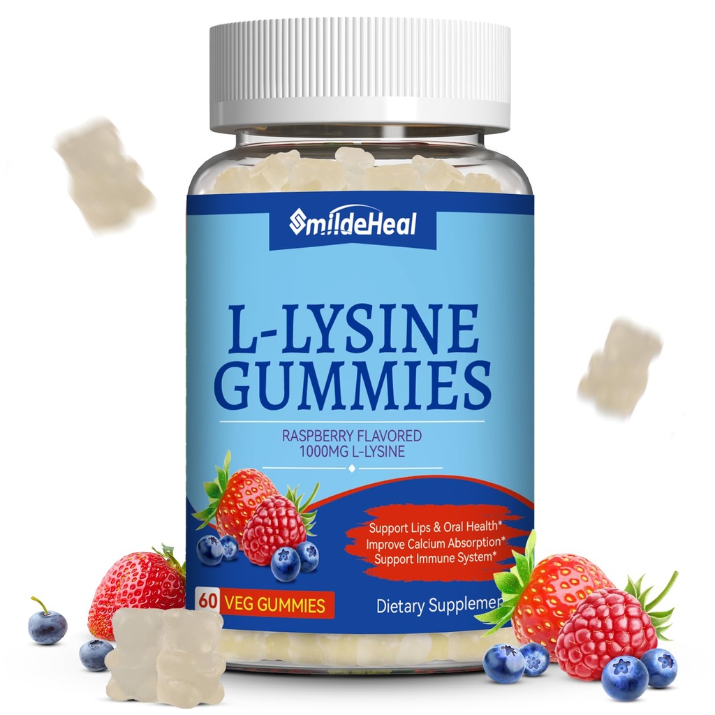 L-Lysine 1000mg Gummies, Chewable Lysine Supplement for Adults, Immune Support, Collagen Formation Support, Vegan, Gluten Free - 60 Counts