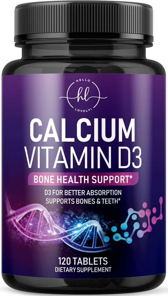 Calcium Supplement 1200 mg - with Vitamin D3 for Best Absorption - Supports Immune Health, Bones & Teeth - Natural Calcium Carbonate + 1600 IU of D3 - Bottled in USA for Women & Men - 120 Tablets