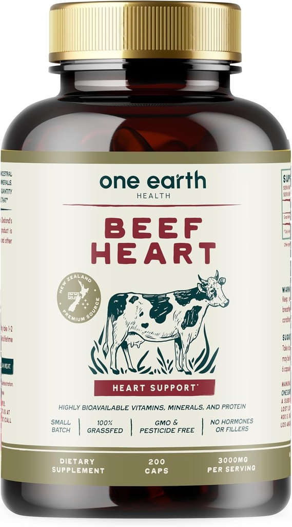 Grass Fed Beef Heart - New Zealand Sourced Heart. 3,000mg per Serving, 200 Count
