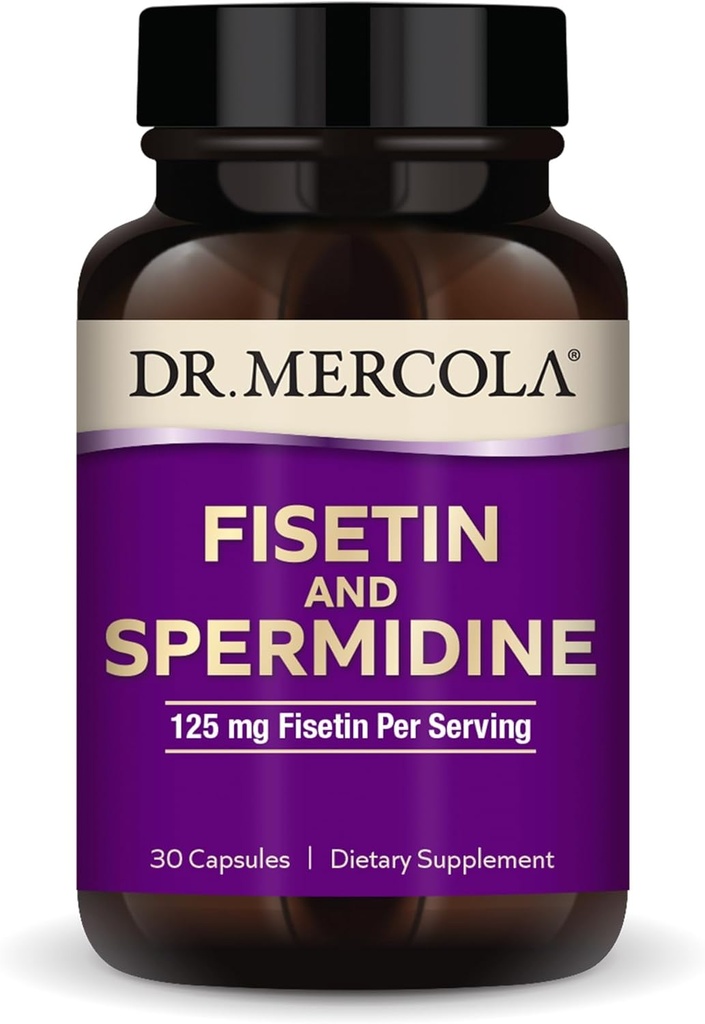 Dr. Mercola Fisetin and Spermidine, 30 Capsules 125 mg Fisetin, Non-GMO, Gluten Free, Soy Free