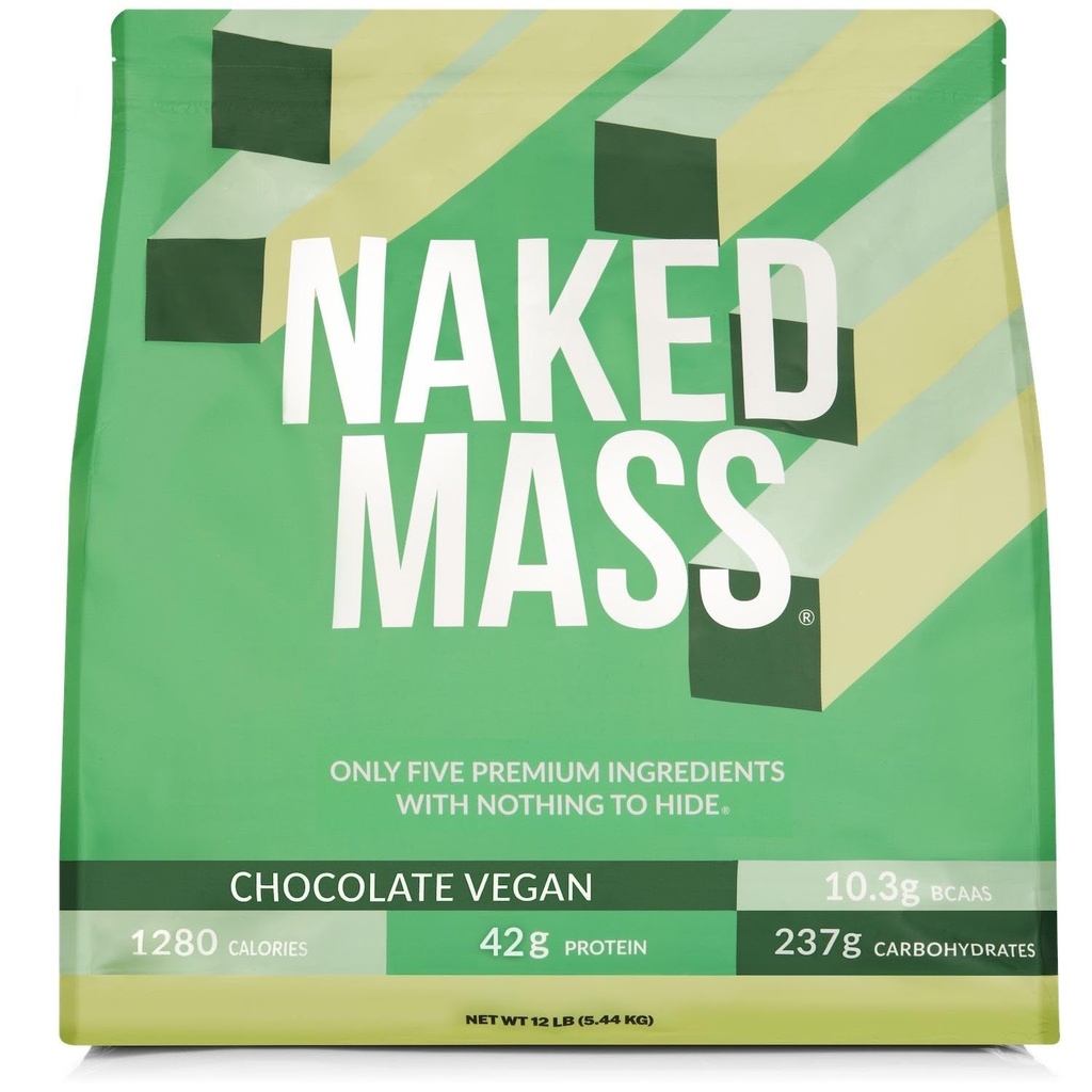 NAKED Vegan Mass - Chocolate Vegan Weight Gainer - 1,280 Calories, Non-GMO, Soy & Gluten Free, No Artificial Ingredients - 12LB Bulk - 17 Servings