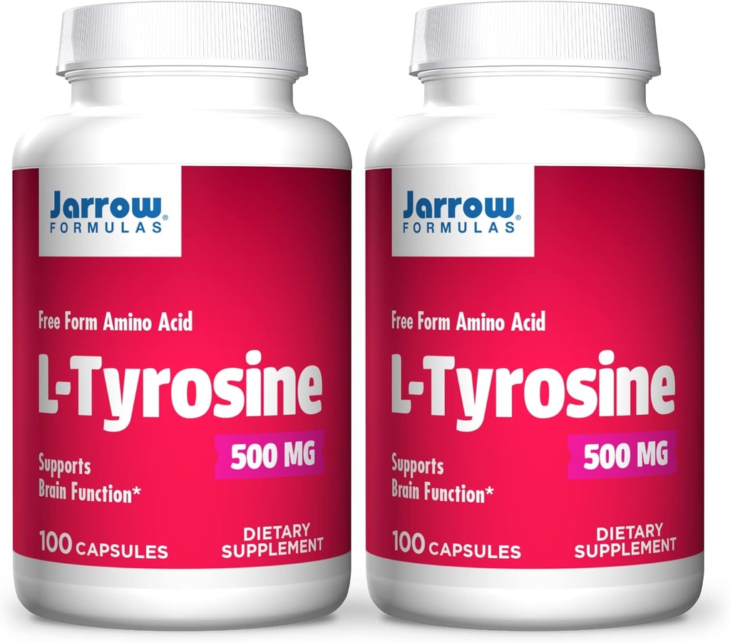 Jarrow Formulas L-Tyrosine 500 mg - 100 Capsules - Supports Brain Function - Brain Neurotransmitter Precursor - Free Form Amino Acid - Contains Pure Crystalline L-Tyrosine - 100 Servings