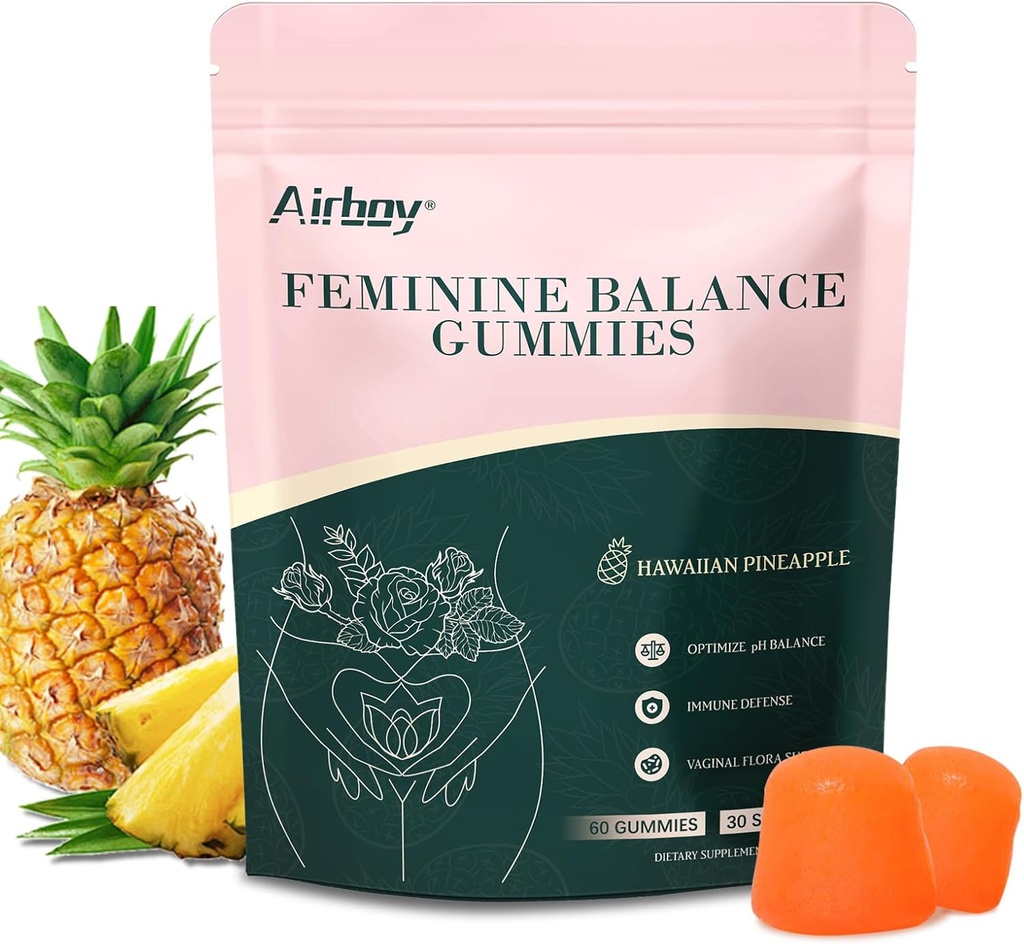 Airboy Feminine Balance Gummies - Pineapple Gummies for Women PH - Vaginal Probiotics Gummy - Immune Support, Vaginal Flora Balance - 60 Gummies