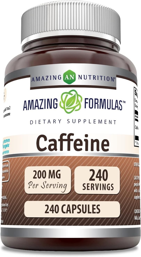 Amazing Formulas Caffeine 200 Mg per Serving | Capsules | Non-GMO | Gluten-Free | Made in USA (1 Pack, 240 Count)