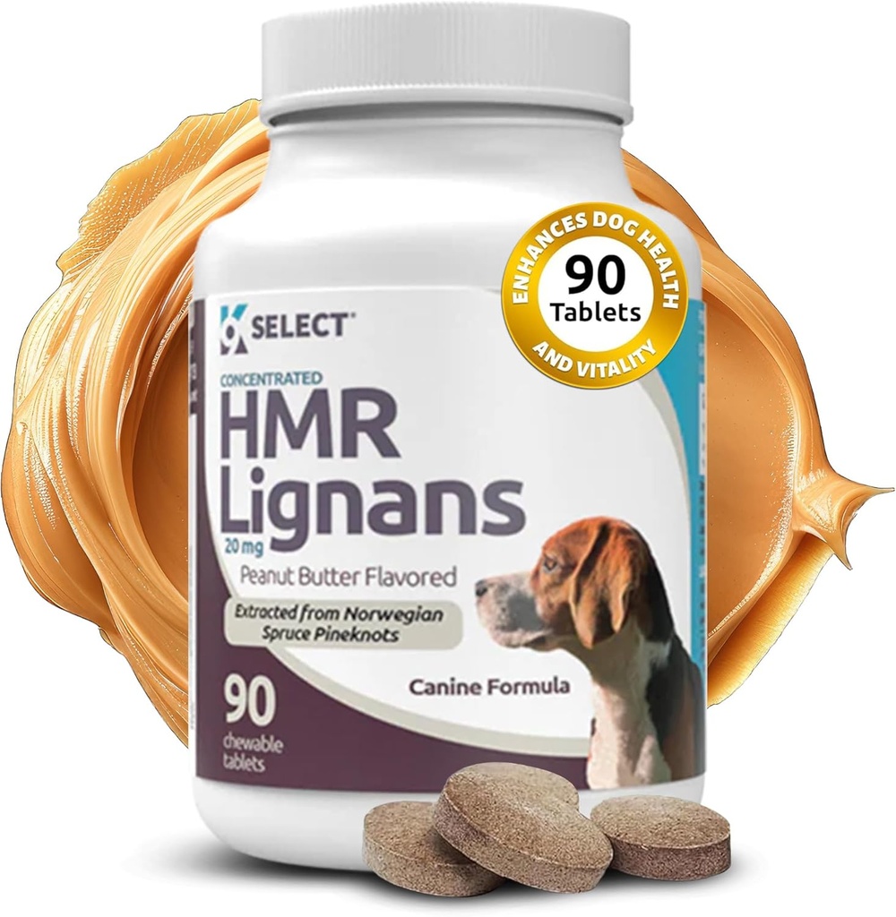 K9 Select HMR Lignans for Dogs - Enhancer for Overall Wellness, Immune Support for Dogs - Norway Spruce Extract Holistic Dog Health - Digestion, & Coat Care - Peanut Butter, 20mg, 90 Tablets
