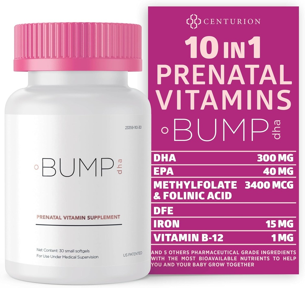 Centurion Labs Premium Prenatal Vitamins [10 Powerful Ingredients] with DHA, EPA, Folate and Vitamin B12, All Natural Pregnancy Supplement for Fetal Development and Pregnancy Support, 30 Softgels