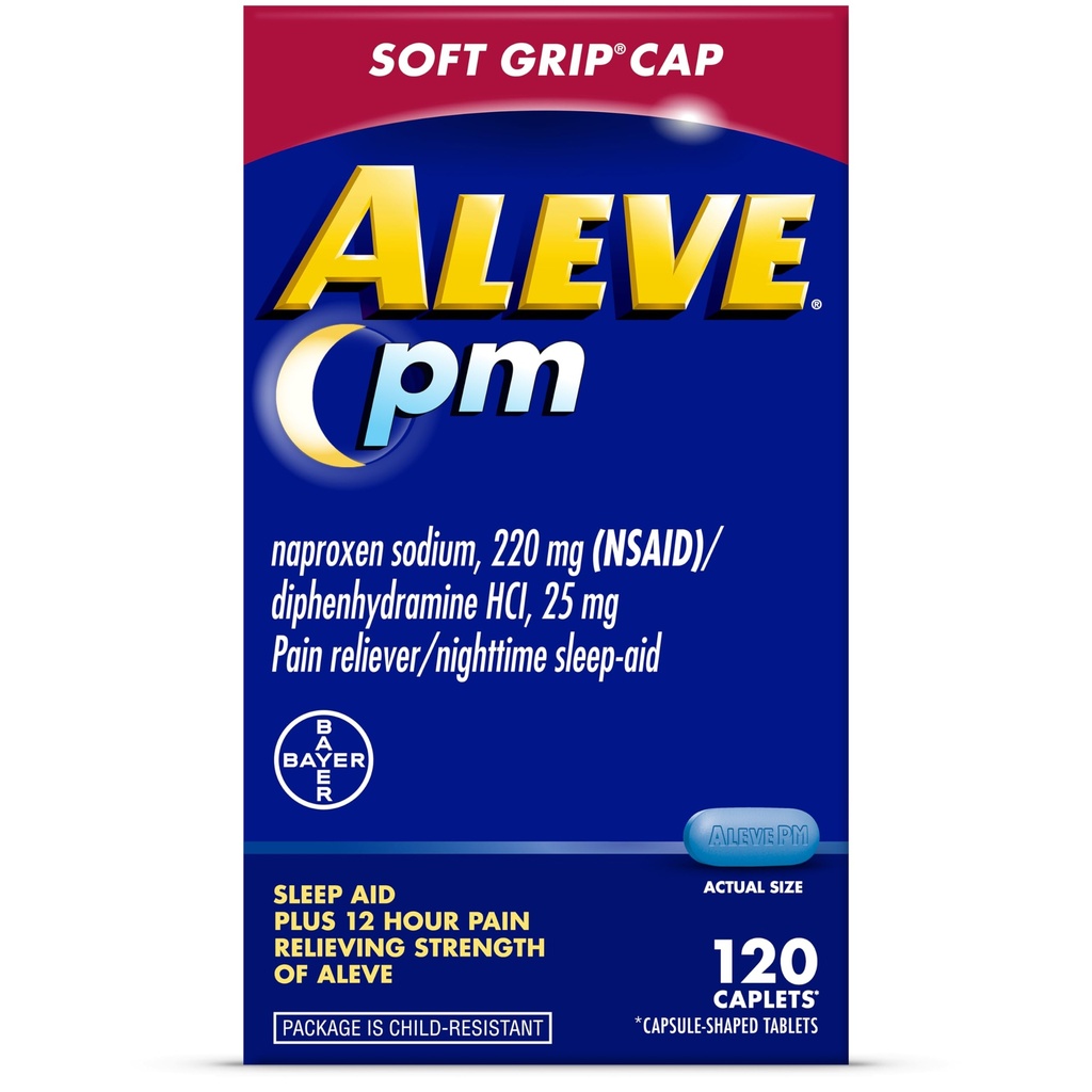 Aleve PM Sleep Aid Plus Pain Reliever Caplets, Naproxen Sodium & Diphenhydramine HCl, Nighttime, 120 Count