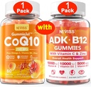 NEVISS 1Pack CoQ10-250mg Filled Gummies + 1Pack Vitamin ADK with B12 Gummies