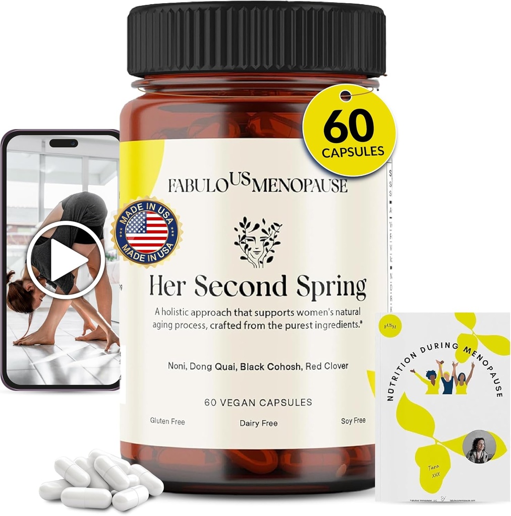 Fobulous Menopaus – Vegan Menopause Formula with Black Cohosh & B-Complex – Plant-Based Capsules with Recipes & Pilates Program