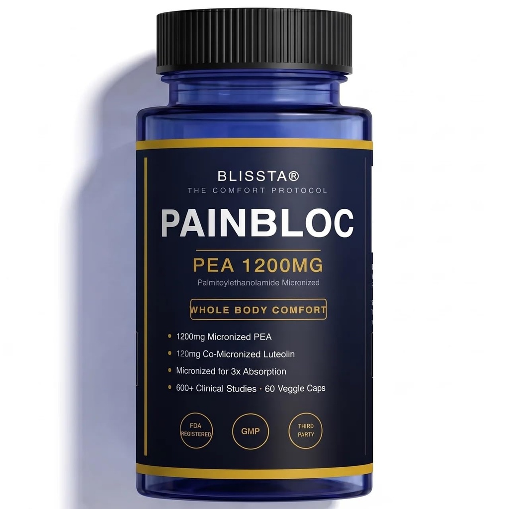 PainBloc Pea 1200mg with Luteolin, Micronized Palmitoylethanolamide Supplement, Nerve & Whole Body Comfort, Healthy Inflammatory Response, Non-Drowsy, Third-Party Tested, 60 Veggie Capsules