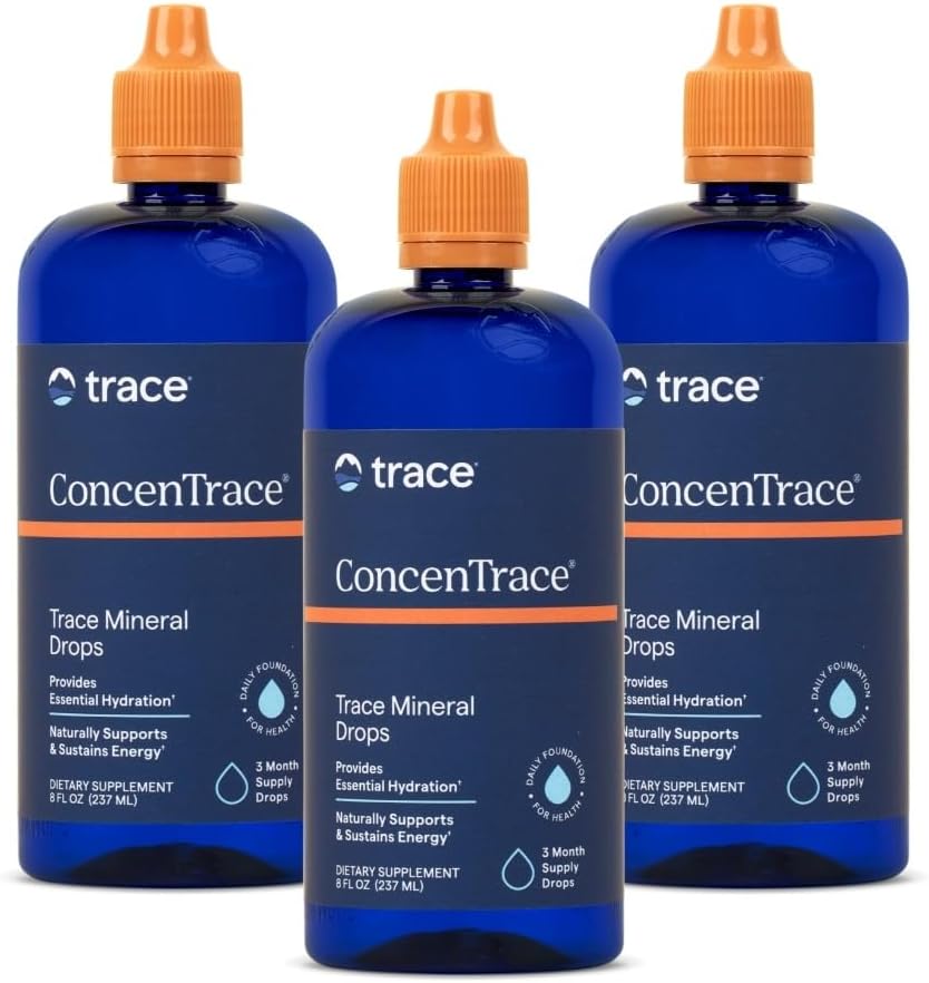 Trace Minerals ConcenTrace Drops | Full Spectrum Minerals | Ionic Liquid Magnesium, Chloride, Potassium | Low Sodium | Energy, Electrolytes, Hydration | 288 Day Supply, 8 fl oz (Pack of 3)
