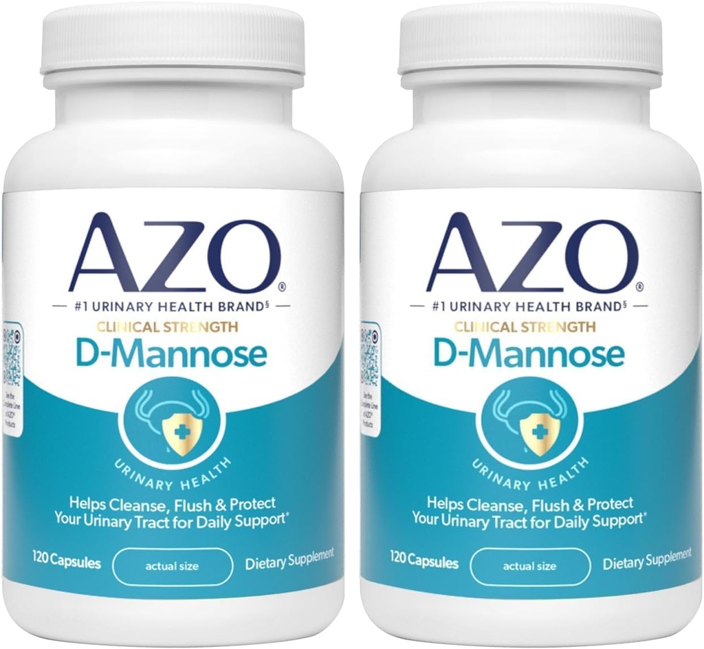 AZO D Mannose Urinary Tract Health, Cleanse, Flush & Protect The Urinary Tract, No.1 Pharmacist Recommended Brand, Clinical Strength, Non-GMO, 120 Count (Pack of 2)