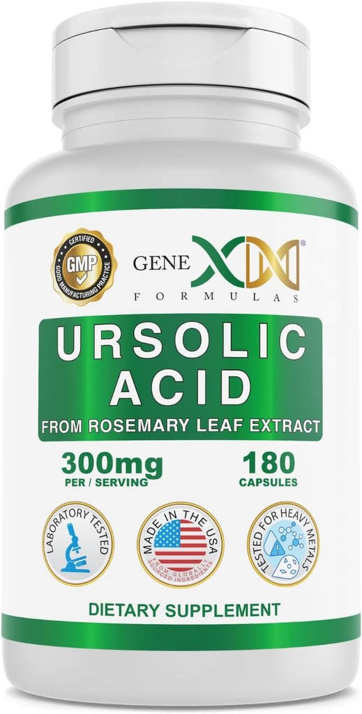 Genex Formulas Ursolic Acid 300mg (180 Capsules) Ursolic Acid Sourced from Rosemary Extract - Non-GMO, Gluten Free, Vegetarian