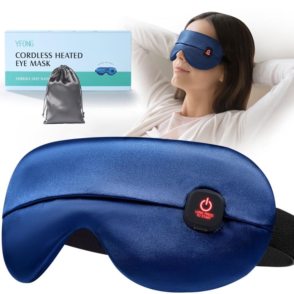YFONG Cordless Heated Eye Mask for Dry Eyes, Warm Eye Compress, Blue | 3 Heat Settings, Soothing Relief for Dry, Chalazion Blepharitis Stye Eye Treatment, MGD, Moist Heat, Washable Eye Cover