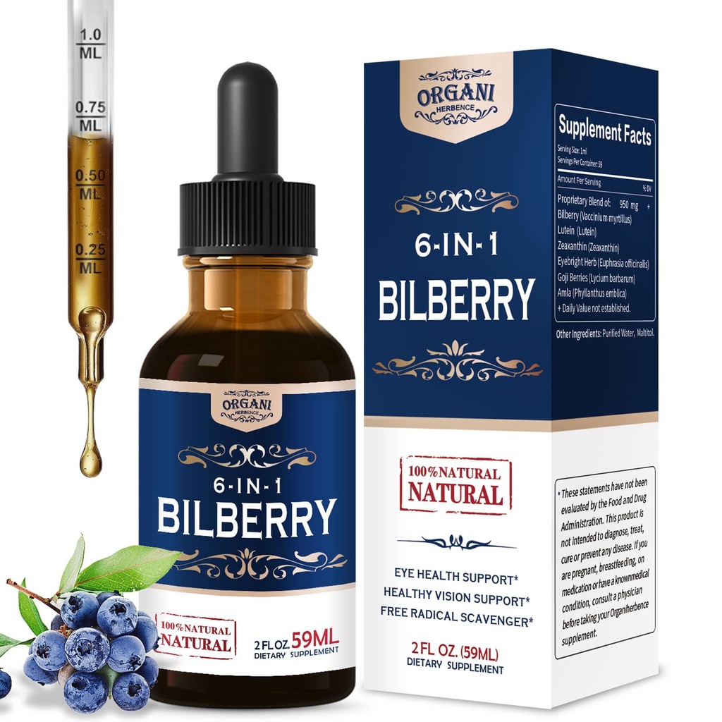Eye Health Support Herbal Liquid Drops, Natural Bilberry Extract for Eye Fatigue & Healthy Vision Support. 4oz-Original