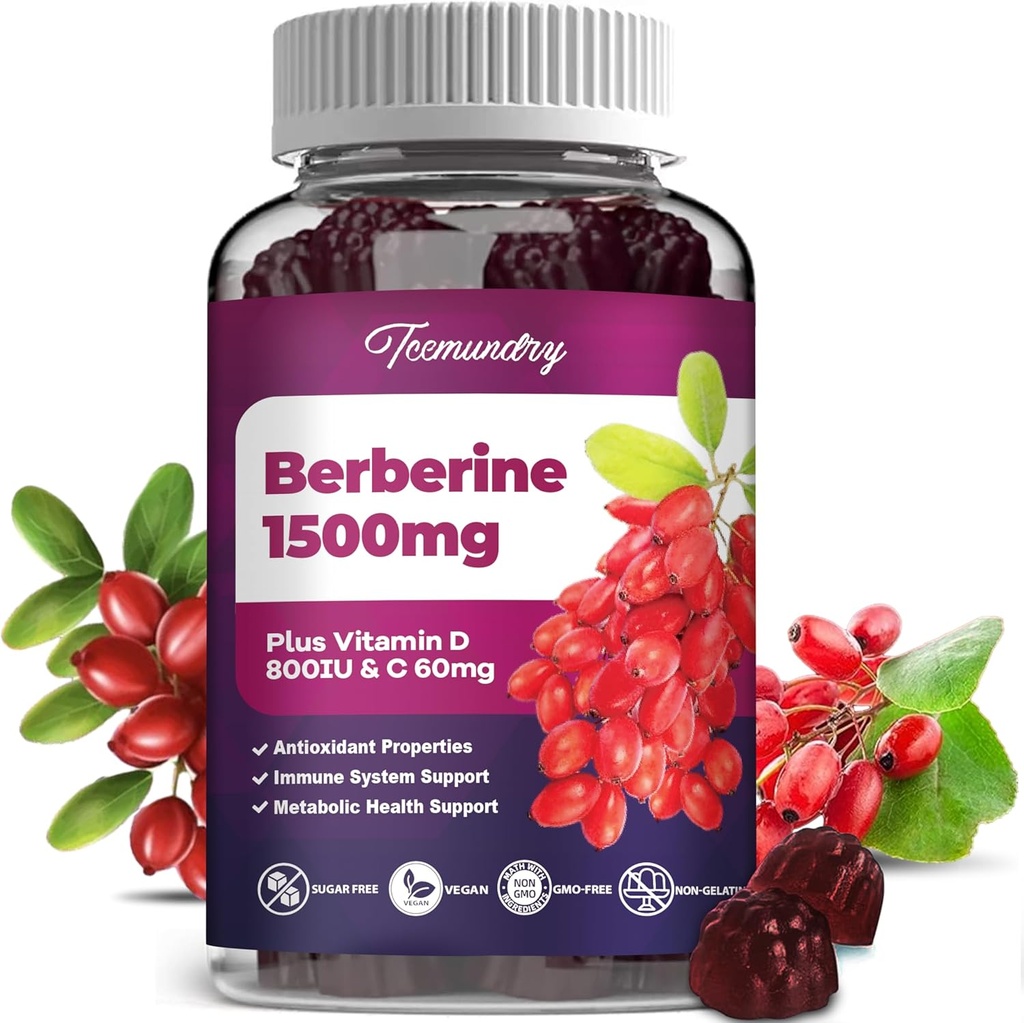 Berberine Gummies 1500 mg from Indian Barberry Root High Potency with Vitamin D & Vitamin C Supplement