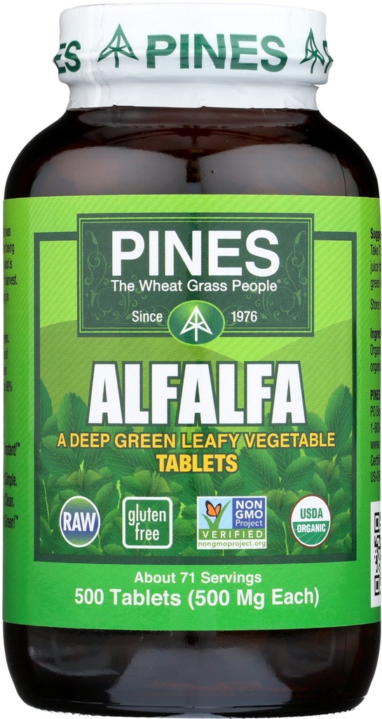 PINES Organic Alfalfa, 500 Count Tablets