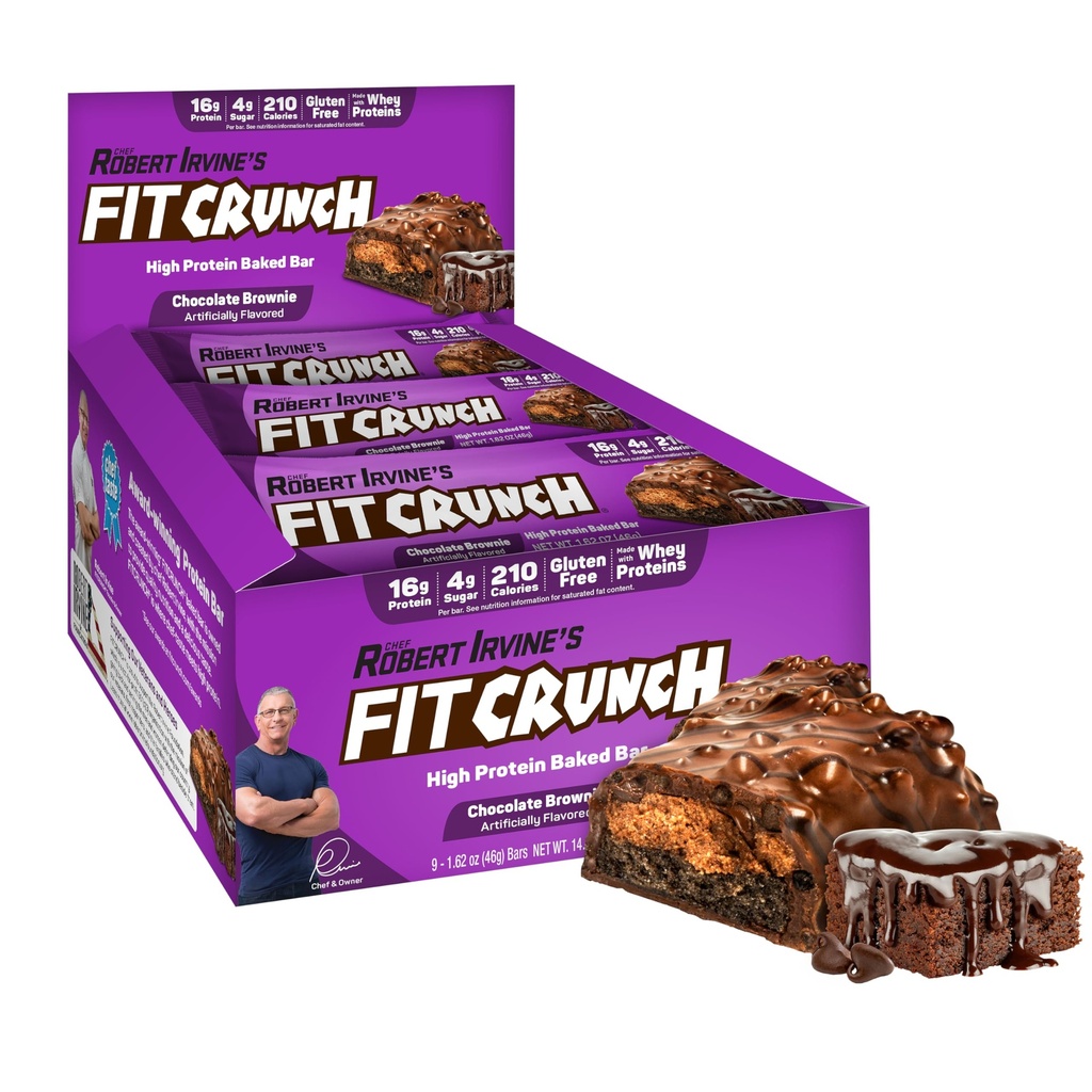FITCRUNCH Snack Size Protein Bars, 6-Layer Baked Bar, 4g of Sugar, Gluten Free & Soft Cake Core (9 Bars, Chocolate Brownie)