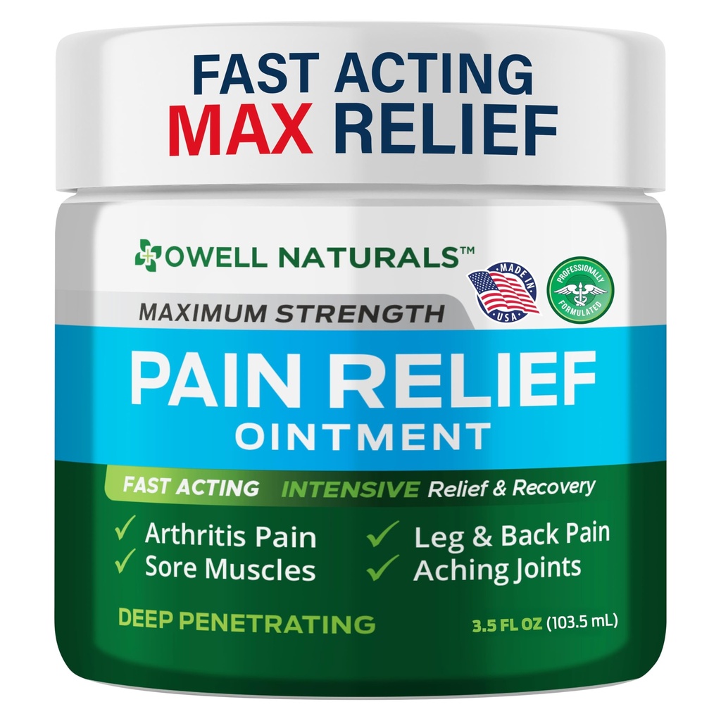 Owell Naturals Deep Penetrating Pain Relief Joint & Muscle Therapy Ointment, with Arnica and MSM, Fast Acting for Arthritis Discomfort, Sore Muscles & Stiffness, Knee, Back, 3.5 oz