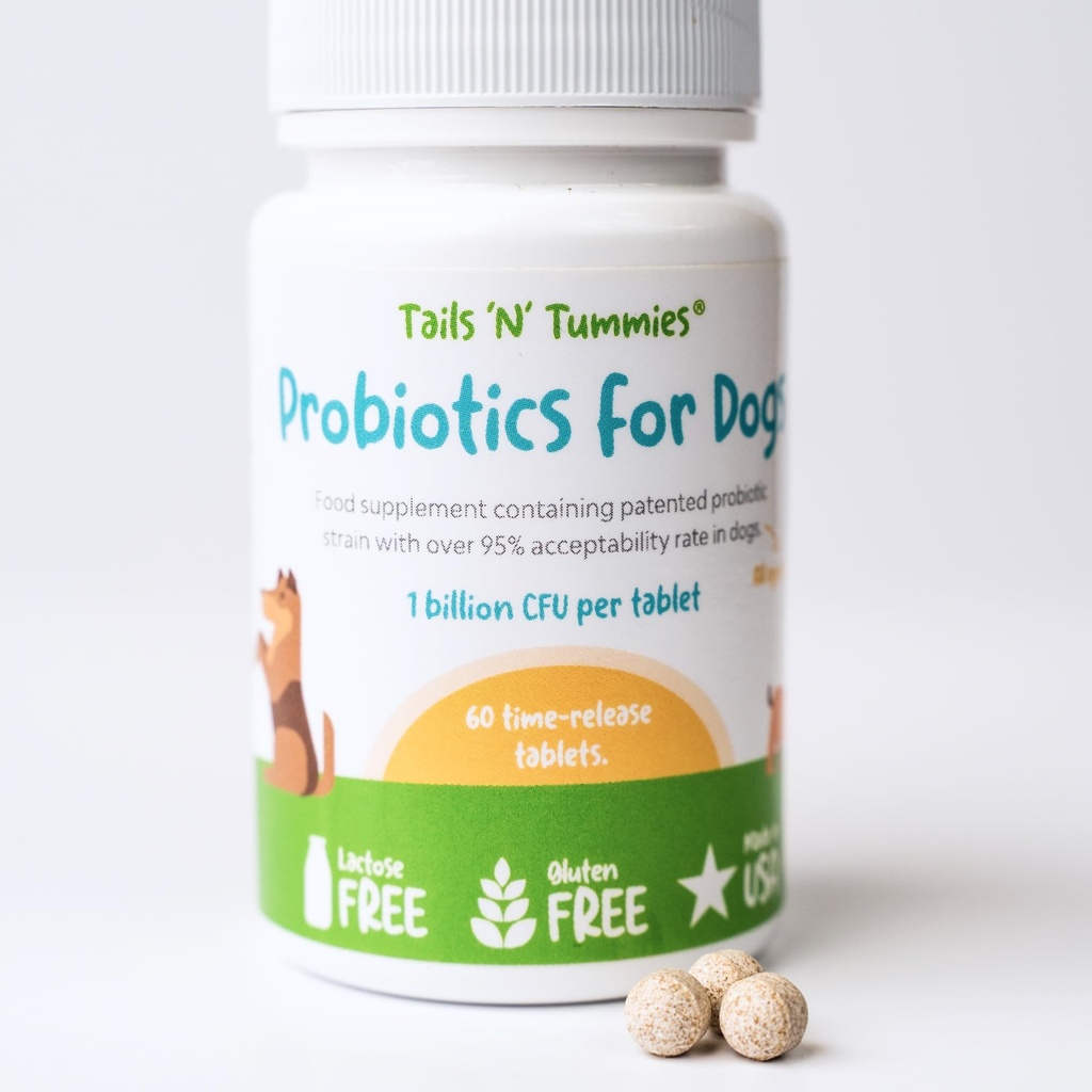 Tails ’N’ Tummies Probiotics for Dogs: 60 Tiny Tablets for Allergies, Itchy Skin, Diarrhea & Digestive Relief – Gentle, Clean Formula for Dogs