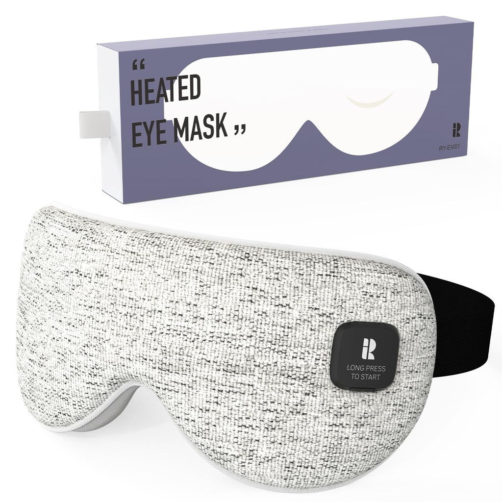 Silk Cordless Heated Eye Mask, Fast Heat Electric Warm Compress for Dry Eye | Electric Warm Eye Mask for Airplane Sleeping, Blackout Eye Mask for Travel, Idea for Women/Men (Grey)