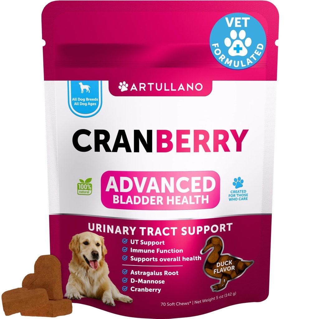 Cranberry Chews for Dogs - Dog Cranberry Supplement for Urinary Health | Cranberry for Dogs - Urinary Tract Support - 70 Treats - Bladder Health - Cranberry Supplement for Dogs w/D-Mannose,Vitamins