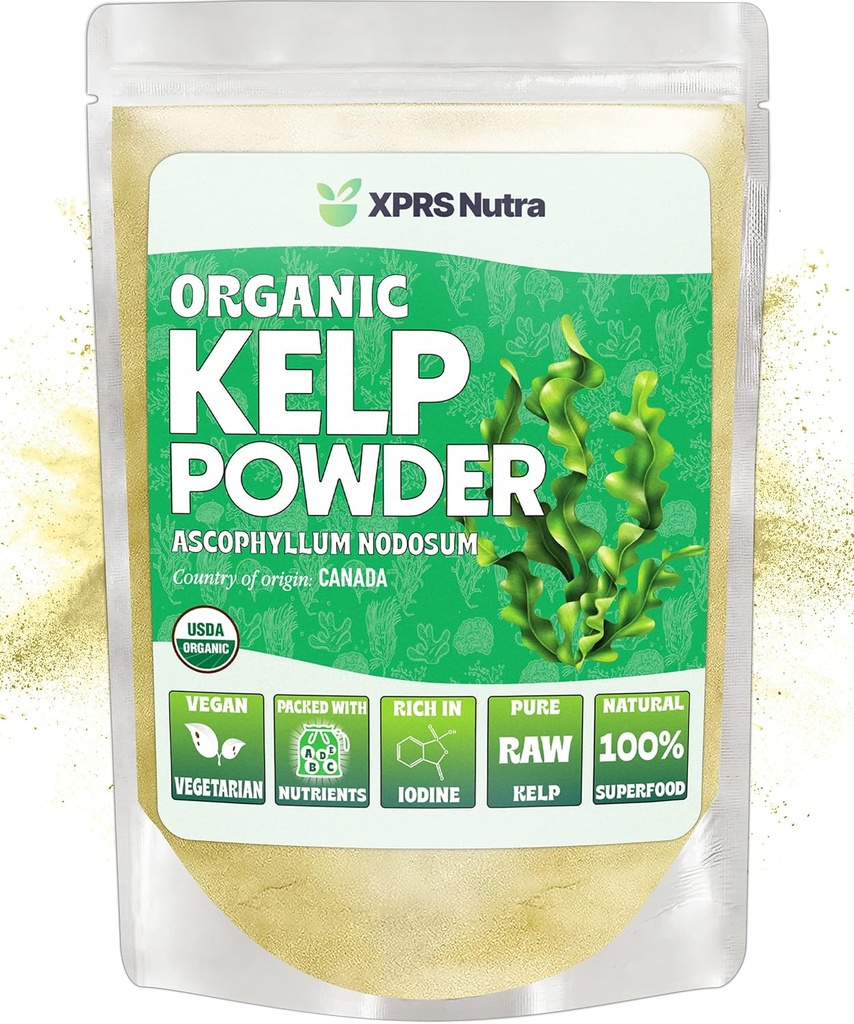 XPRS Nutra Organic Kelp Powder (Ascophyllum Nodosum) - Seaweed Powder Rich in Iodine, Immune Vitamins and Minerals - Food Grade Sea Kelp Supplement Vegan Superfood for Skin Care (4 oz)