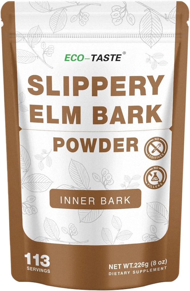 ECO-TASTE Slippery Elm Powder for Gut-Health, Pure Inner Slippery Bark Powder 2000mg per Serving, Vegetarian - 226 Grams
