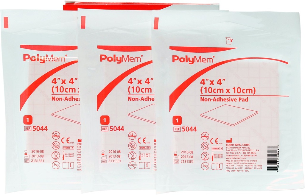 Polymem 4" x 4" Non-Adhesive Pad Wound Dressing, 3 Count (Pack of 1)