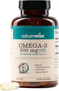 NatureWise Omega 3 Fish Oil - 500 mg per Pill - EPA & DHA - Immune Support, Brain Health & Optimal Wellness - Gluten and Soy Free, Non-GMO - 90 Softgels[3-Month Supply]