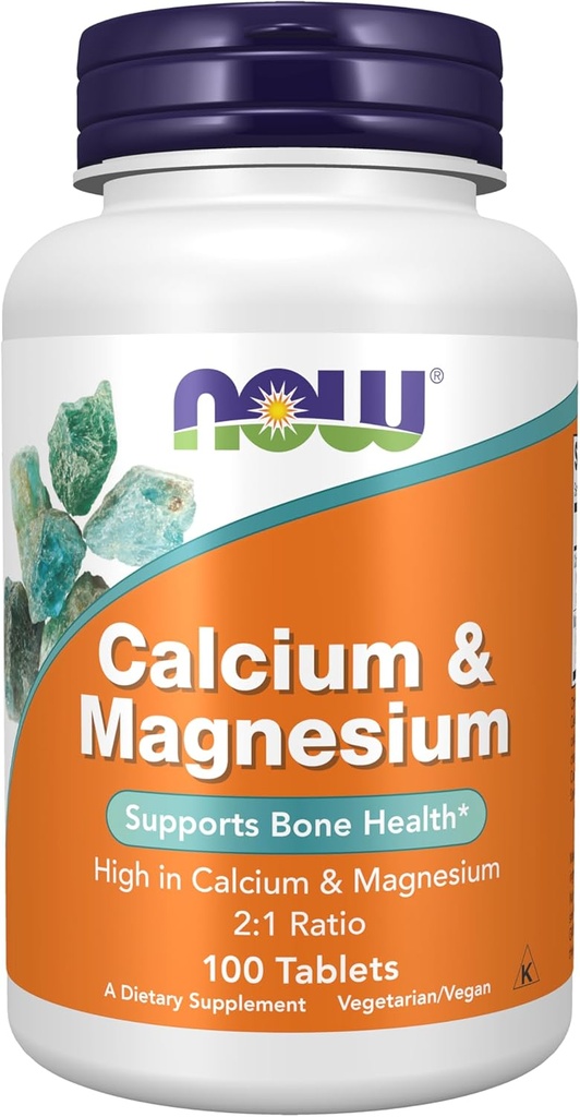 NOW Foods Supplements, Calcium & Magnesium 2:1 Ratio, High Potency, Supports Bone Health*, 100 Tablets