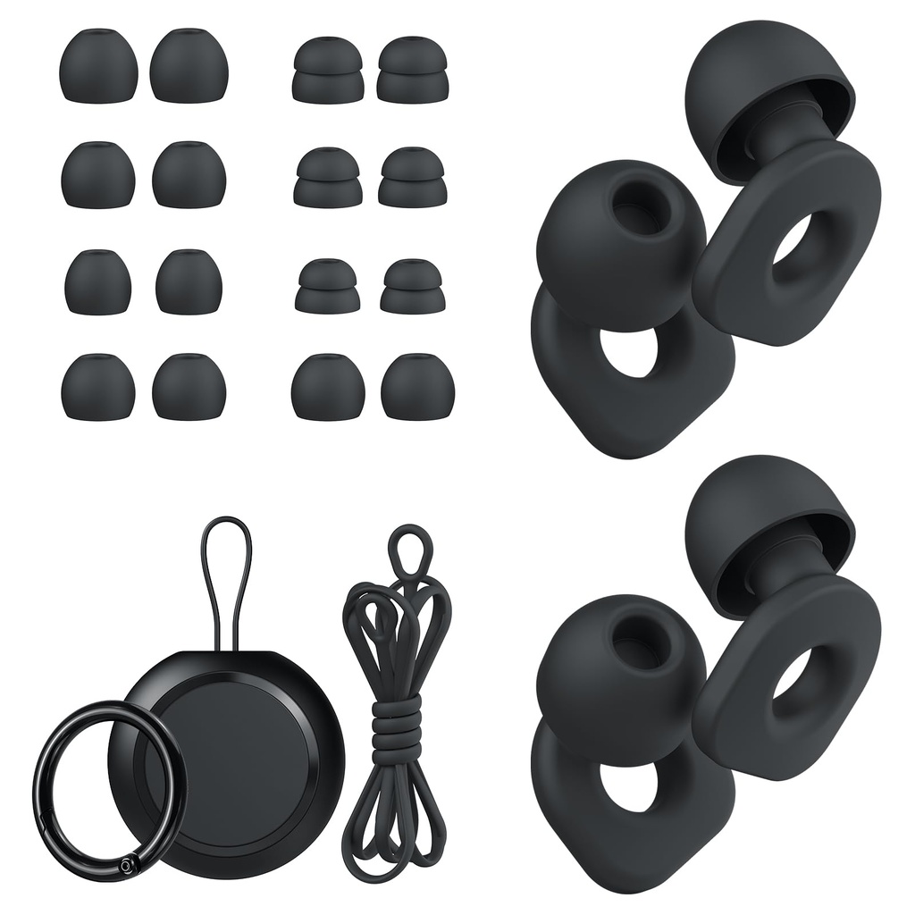 2 Pairs of Ear Plugs for Sleeping,Reusable Hearing Protection Earplugs with 8 Pairs Ear Tips & One Connector Cord,Soft Ear Plugs for Noise Reduction,Concert,Musician & Work - 25dB-30dB