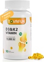 D3-K2-Vitamin-10000 IU | K2-D3-Vitamin-Supplement | with Coconut Oil for Bone, Teeth Health, Support Muscle & Heart Health, 90 Softgels
