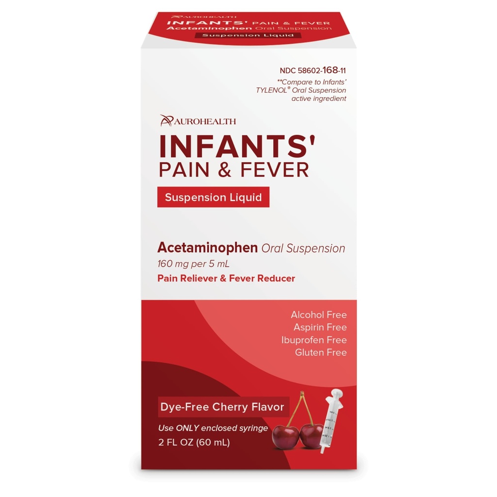 Infants’ Pain & Fever, Pain Reliever and Fever Reducer, Acetaminophen 160 mg per 5 mL, Dye-Free Cherry Flavor, 2 fl oz