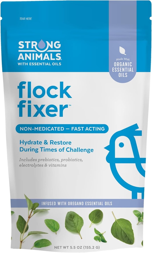 Flock Fixer – Supports Immunity of Backyard Chickens During Times of Challenge, Contains Organic Oregano Essential Oils (5.5 oz. Pouch)