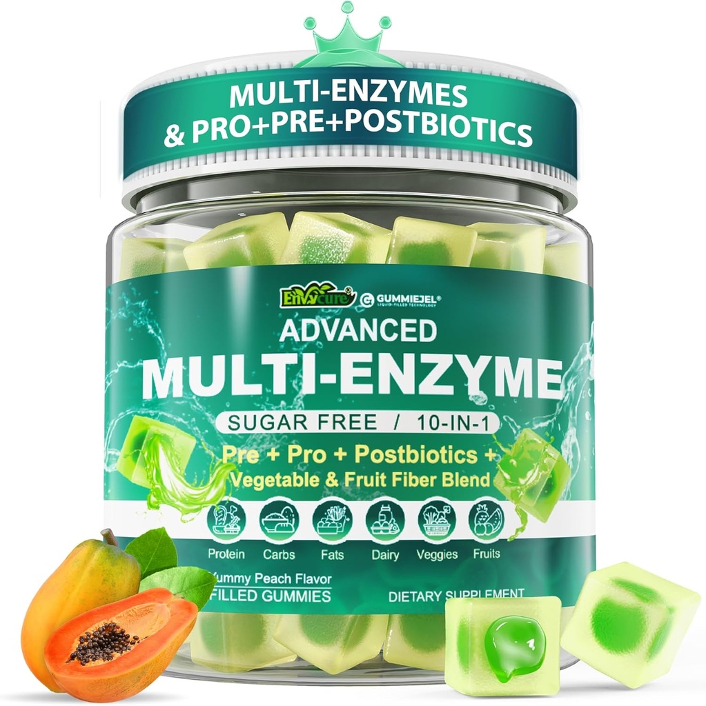 Digestive Enzymes Gummies for Women & Men, Multi-Enzymes with 90Billion CFU Probiotics and Prebiotics & Postbiotic, Vegetable & Fruit Fiber Blend, Super Enzymes for Digestive & Gut Health,Immune,60Cts