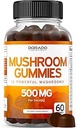 Mushroom Gummies 10 in 1 Blend (60 Gummies with Lions Mane, Cordyceps, Reishi & More Functional Mushrooms) Focus & Brain Gummy Mushroom Supplement - Vegan Safe & Third Party Tested - USA Made