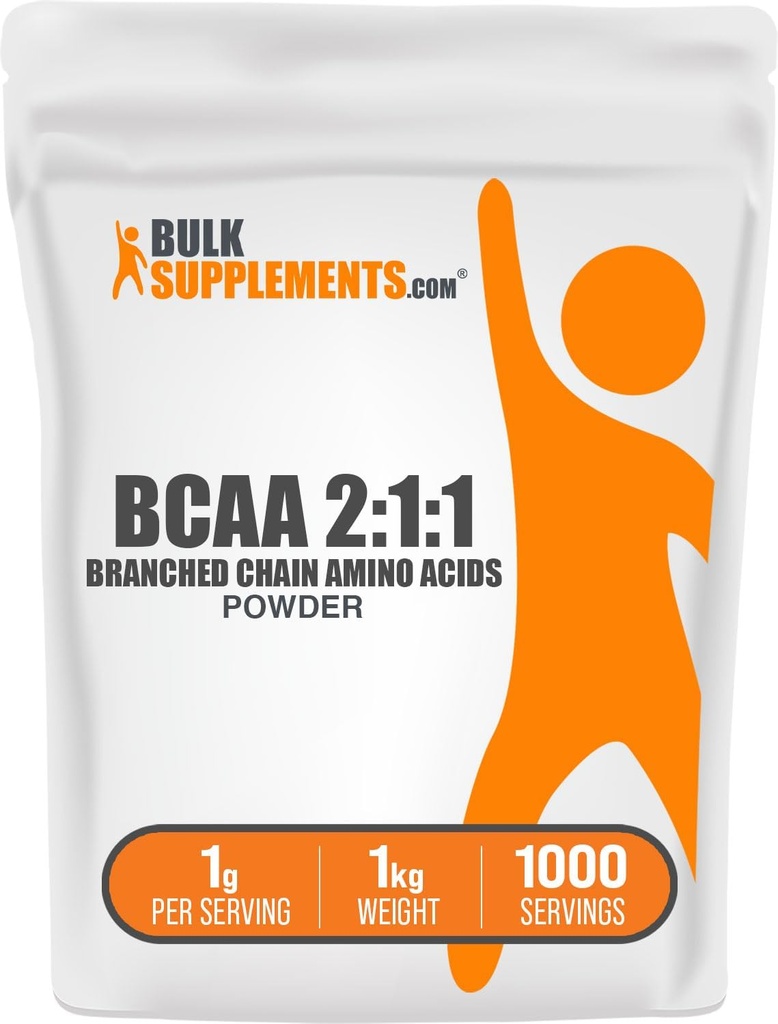 BulkSupplements.com BCAA 2:1:1 Powder - Branched Chain Amino Acids, BCAAs Amino Acids Powder - Unflavored & Gluten Free, 1g per Serving, 1kg (2.2 lbs) (Pack of 1)