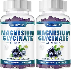 Magnesium Glycinate Gummies 1000mg with Magnesium L-Threonate,Chelated Magnesium Potassium Complex Supplement with VitD, B6, CoQ10, Calcium,Supports for Memory, Calm, Mood - 180 Gummies Blueberry