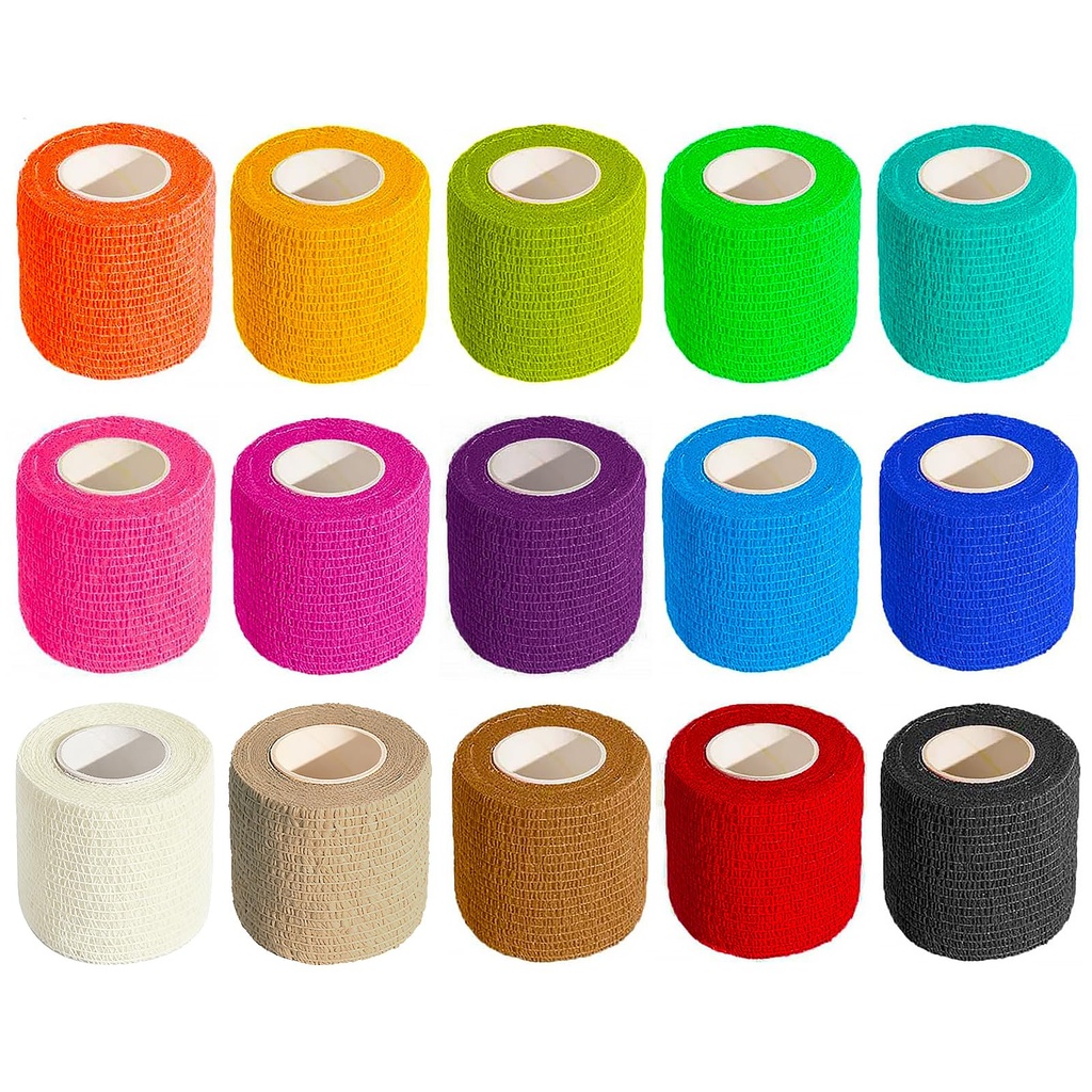 15 Rolls Self Adhesive Bandage Wrap | Non-Woven Self Adherent Vet Wrap Tape, Athletics Elastic Bandage for Sports,Pet Bandage, 5CM x 4.5M Cohesive Bandage Tape for Wrist & Ankle Sprain-Colorful