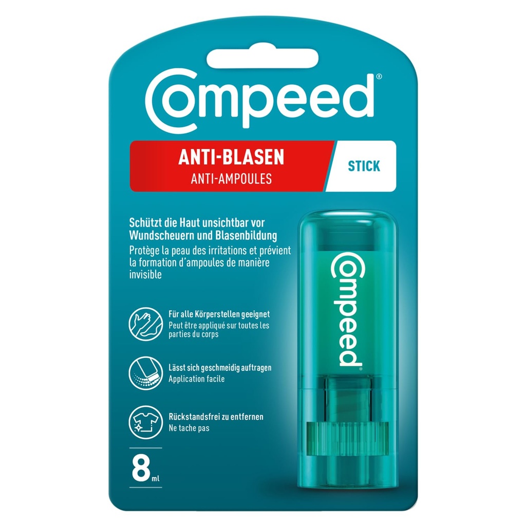 Compeed Anti-blister stick, protects invisibly against blistering and chafing, instantly reduces friction on the skin, 1 stick (8 ml)