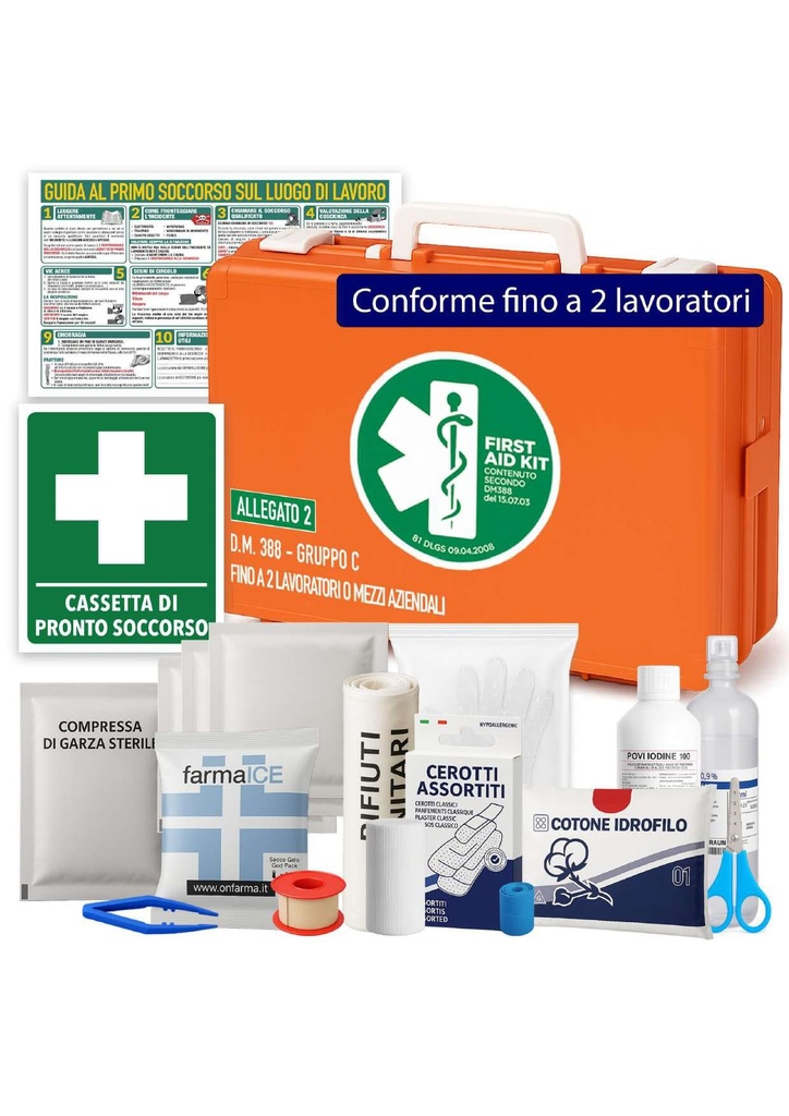 ONFARMA Farma1 First Aid Box Complete with First Aid Sign Compliant with DM 388 Attachment 2 for Companies up to 2 Workers and Business Vehicles