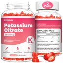 2 Pack Potassium Gummies for Adults Women & Men, Potassium Citrate Supplement, Support Leg Cramps, Muscle Health & Electrolyte Balance, Sugar Free, Organic, Vegan, Strawberry, 120 Cts