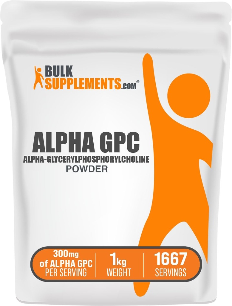 BulkSupplements.com Alpha GPC Powder - Choline Supplements, Alpha GPC 300mg - Unflavored & Gluten Free, 600mg per Serving, 1kg (2.2 lbs) (Pack of 1)