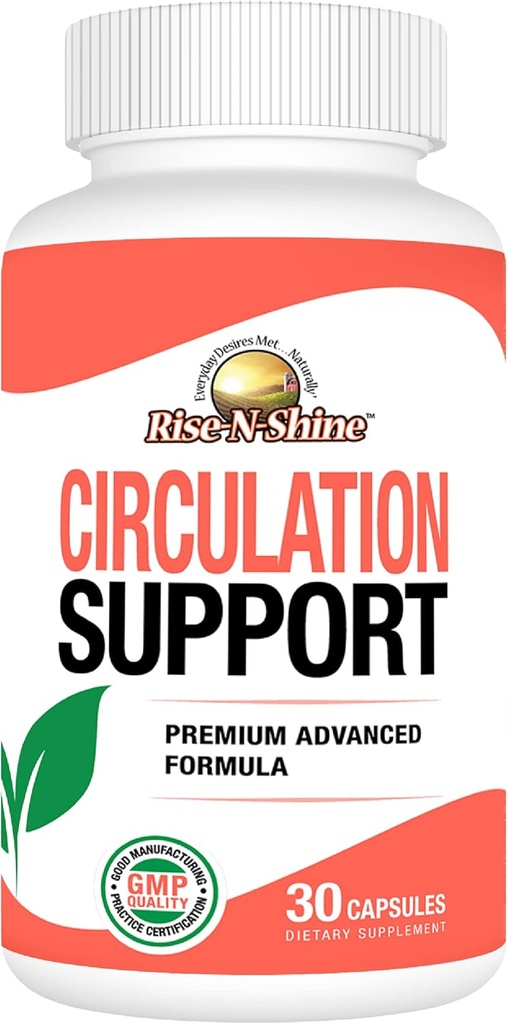 Rise-N-Shine Circulation Support Supplement with Hawthorn Extract, Ginger Root, L-Arginine & More 30 Count